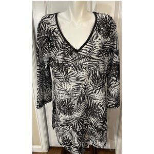 Mario Serrani Italy Swim Beach Cover Up Womens Large Black Leaf Print